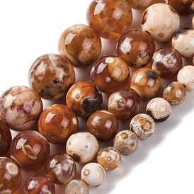 Natural Fire Crackle Agate Beads Strands, Round, Dyed & Heated