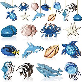 Ocean Theme Wooden Sea Animal Pendant Decorations, for Home Party Hanging Ornaments