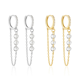 925 Sterling Silver Pave Clear Cubic Zirconia Round Hoop Dangle Earrings for Women