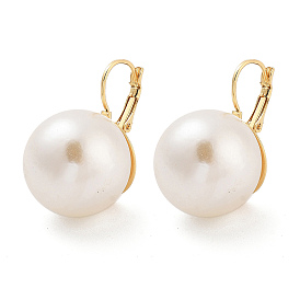 Round Rack Plating Brass & Acrylic Pearl Leverback Earrings, Cadmium Free & Lead Free, Long-Lasting Plated