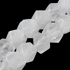 Natural Quartz Crystal Star Cut Round Beads Strands, Rock Crystal Beads, Faceted