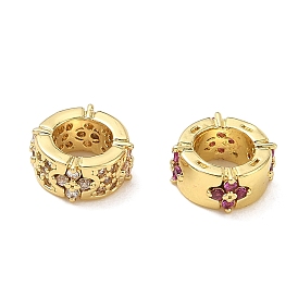 Micro cuivres ouvrent zircone cubique perles européennes, Perles avec un grand trou   , rond, crémaillère plaquage, plaqué longue durée, sans plomb et sans cadmium, réel 18 k plaqué or