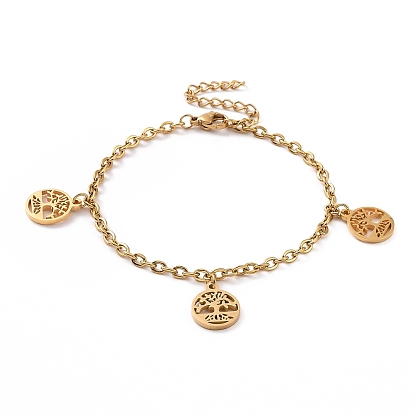 304 Stainless Steel Tree of Life Charm Bracelet with Cable Chains for Women