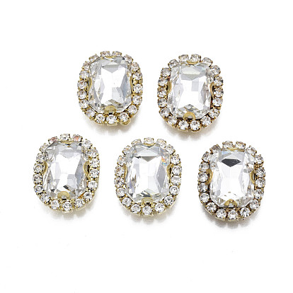 Sew on Rhinestone, Transparent Glass Rhinestone, with Brass Prong Settings, Faceted, Rectangle