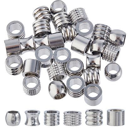 Dicosmeti 36 шт. 6 стили 304 европейские бусины из нержавеющей стали, бусины с большим отверстием, бусины, колонка