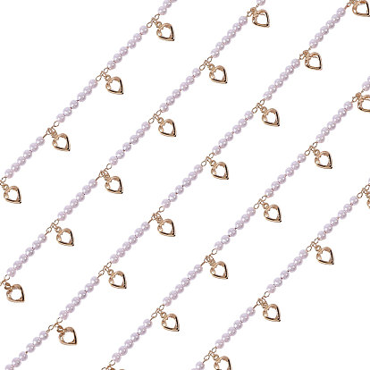 Бисерные цепочки из смолы ручной работы, пайки, без катушки, с латунным кулоном в форме сердца