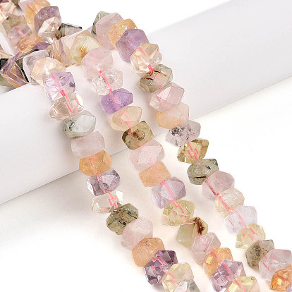 Нити бусин из натурального аметиста, цитрина, розового кварца и пренита, граненые, рондель