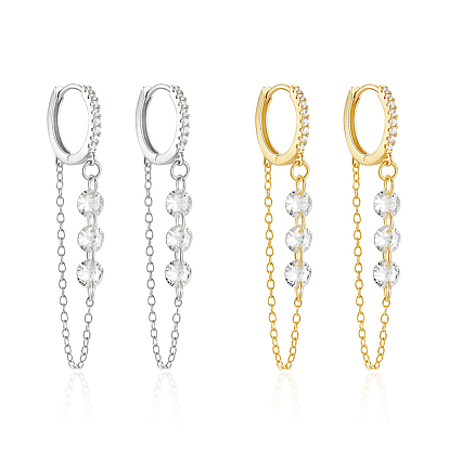925 Sterling Silver Pave Clear Cubic Zirconia Round Hoop Dangle Earrings for Women