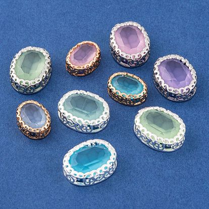 Oval Shaped Sew on Rhinestone, Frosted K9 Glass Rhinestone, Multi-Strand Links, with Brass Findings