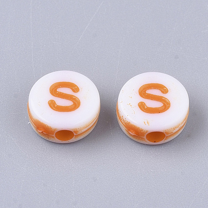Craft Style Acrylic Beads, Horizontal Hole, Flat Round with Random Initial Letter