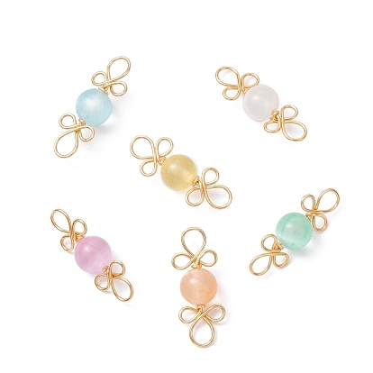 Окрашенный натуральный селенит круглые звенья соединительные подвески, с петлями из медной проволоки, разноцветные