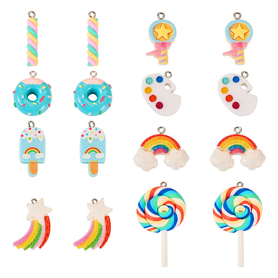 16 шт. 8 стильные подвески из непрозрачной смолы на тему радуги, с металлическими петлями с платиновым напылением, разнообразные