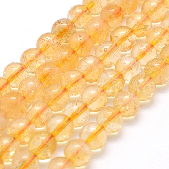 Natural Citrine Beads Strands, Round, Dyed & Heated