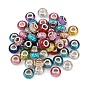 50Pcs Resin European Beads, Large Hole Beads, with Silver Color Plated Brass Cores, Rondelle