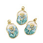 Латунь эмаль подвески, без кадмия, без никеля и без свинца, с прыжковых колец, овал с цветочными подвесками, реальный 18 k позолоченный