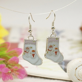 Fashion Earrings for Christmas, with Enameled Alloy Pendants and Brass Earring Hooks, 41mm
