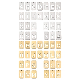 304 подвески из нержавеющей стали, прямоугольник с буквой, цвет нержавеющей стали/настоящее 18k золотое покрытие