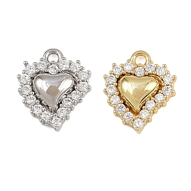 Латунные микро проложить кубического циркония подвески, сердце прелести, стойки покрытие, долговечный, без кадмия и без свинца