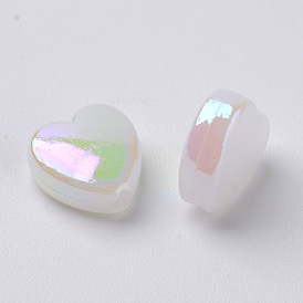 Eco-Friendly Opaque Acrylic Beads, Heart, AB Color Plated