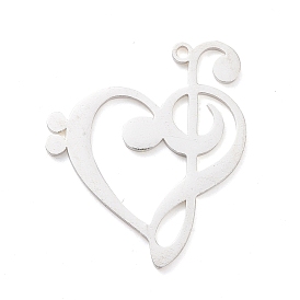 304 Stainless Steel Pendants, Heart with G Clef