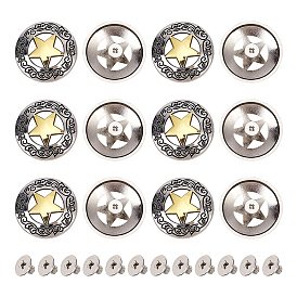 12 полутрубчатые заклепки из сплава для сумок, плоские круглые со звездой