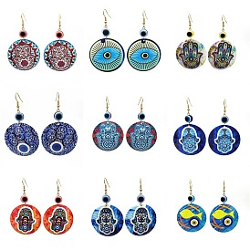 African retro ethnic style Fatima's hand round large earrings devil's eye round beads painted earrings jewelry