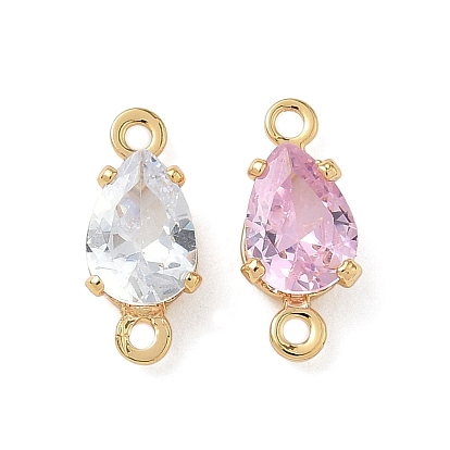 Шармы-соединители из латуни с паве из кубического циркония, без никеля , слезные ссылки, реальный 18 k позолоченный