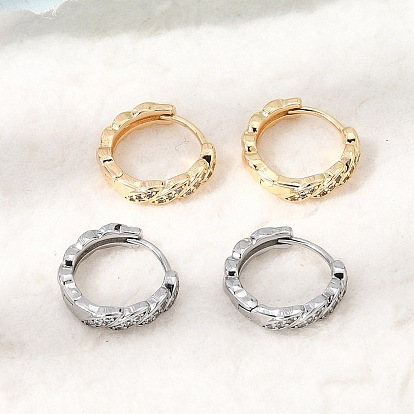 Twist Brass Micro Pave Cubic Zirconia Hoop Earrings, Round