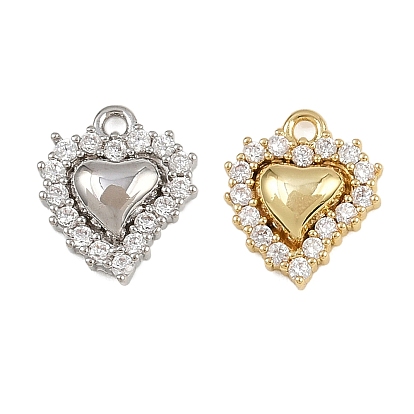 Латунные микро проложить кубического циркония подвески, сердце прелести, стойки покрытие, долговечный, без кадмия и без свинца