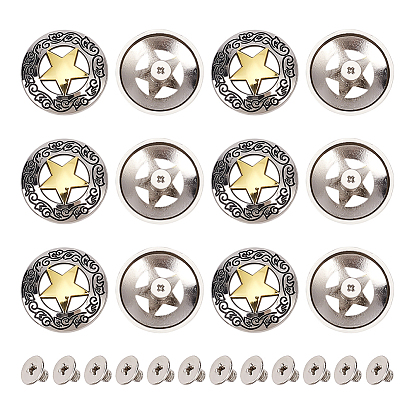 12 полутрубчатые заклепки из сплава для сумок, плоские круглые со звездой