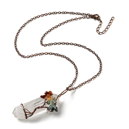 Quartz Crystal Pendant Necklaces, with Iron Chains, Bullet