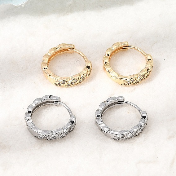Twist Brass Micro Pave Cubic Zirconia Hoop Earrings, Round