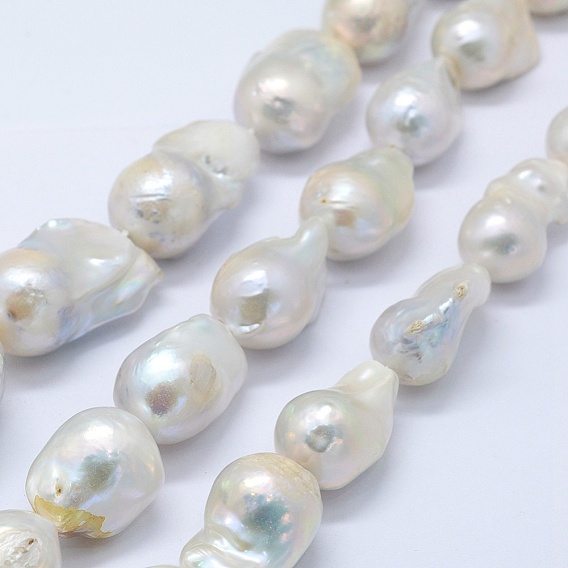 Natural Baroque Pearl Keshi Pearl Beads Strands, Cultured Freshwater Pearl, Nuggets