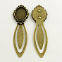 18x25mm Tray Bookmark Cabochon Settings, Iron with Alloy Oval Round Tray, Cadmium Free & Lead Free, 88x25x3mm