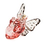Transparent Resin Pendants, Butterfly Red Heart Charms with Golden Plated Iron Loops