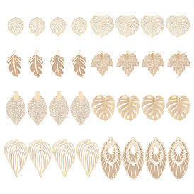 32 шт 8 стиль латунные подвески, гравированные металлические украшения, долговечный, лист монстера и кленовый лист