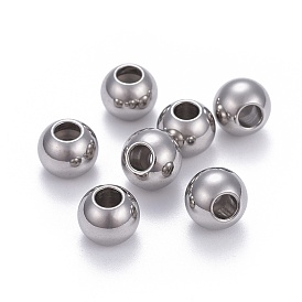 201 Stainless Steel Beads, with Rubber Inside, Slider Beads, Stopper Beads, Round