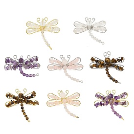 Броши из натуральных драгоценных камней, латуни и железа, стрекоза