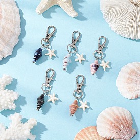 Подвесные украшения из фарфора ручной работы в виде ракушки, с синтетической бирюзой в виде морской звезды и поворотными карабинами из сплава