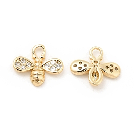Brass Micro Pave Clear Cubic Zirconia Charms, Bee Charm