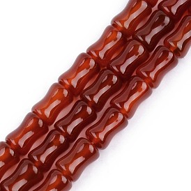 Natural Carnelian Beads Strands, Dyed & Heated, Bamboo Joint Shaped
