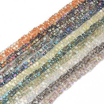 Electroplate Transparent Glass Beads Strands, AB Color Plated, Flat Round with Rose