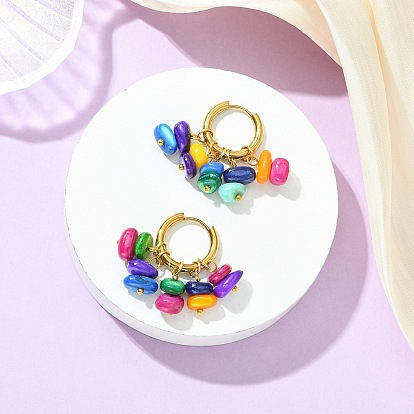 Серьги-люстры из натуральных пресноводных ракушек, самородки, с застежками из латуни и нержавеющей стали