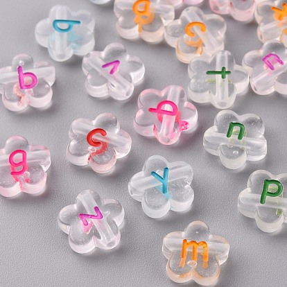 Transparent Clear Acrylic Beads, Flower with Random Letter