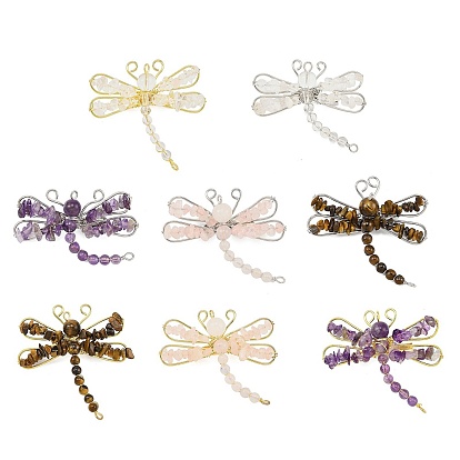 Броши из натуральных драгоценных камней, латуни и железа, стрекоза