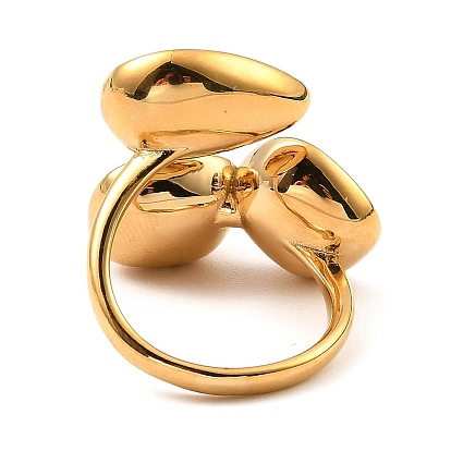 Teardrop & Square Glass Open Cuff Rings, Real 18K Gold Plated 304 Stainless Steel Ring