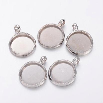 Brass Pendants Cabochon Settings, Flat Round, 12mm, hole: 2mm
