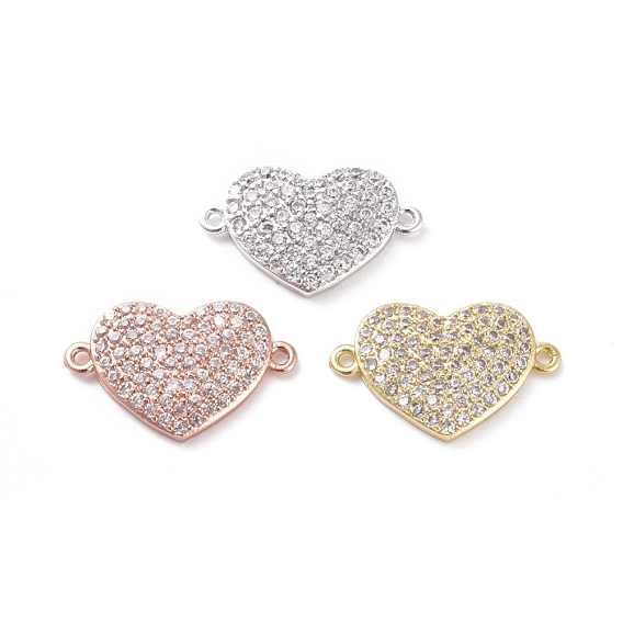 Brass Micro Pave Cubic Zirconia Links Connectors, Heart