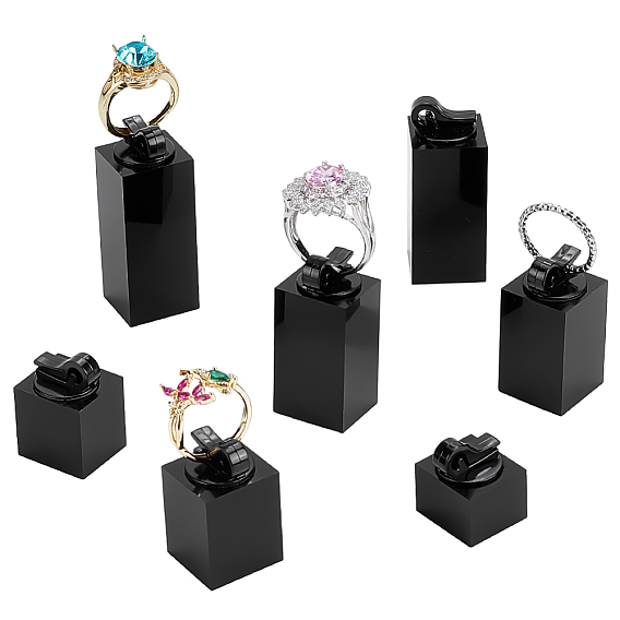 7 pièces 7 tailles ensembles de présentoirs à bagues en acrylique, carré rectangle