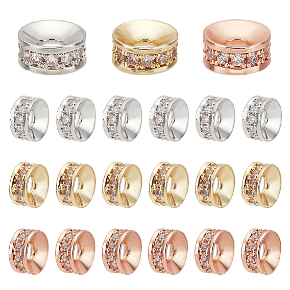 30 шт. 3 цвета латунные микро-паве кубические циркониевые бусины, Шарики прокладки, плоско-круглые